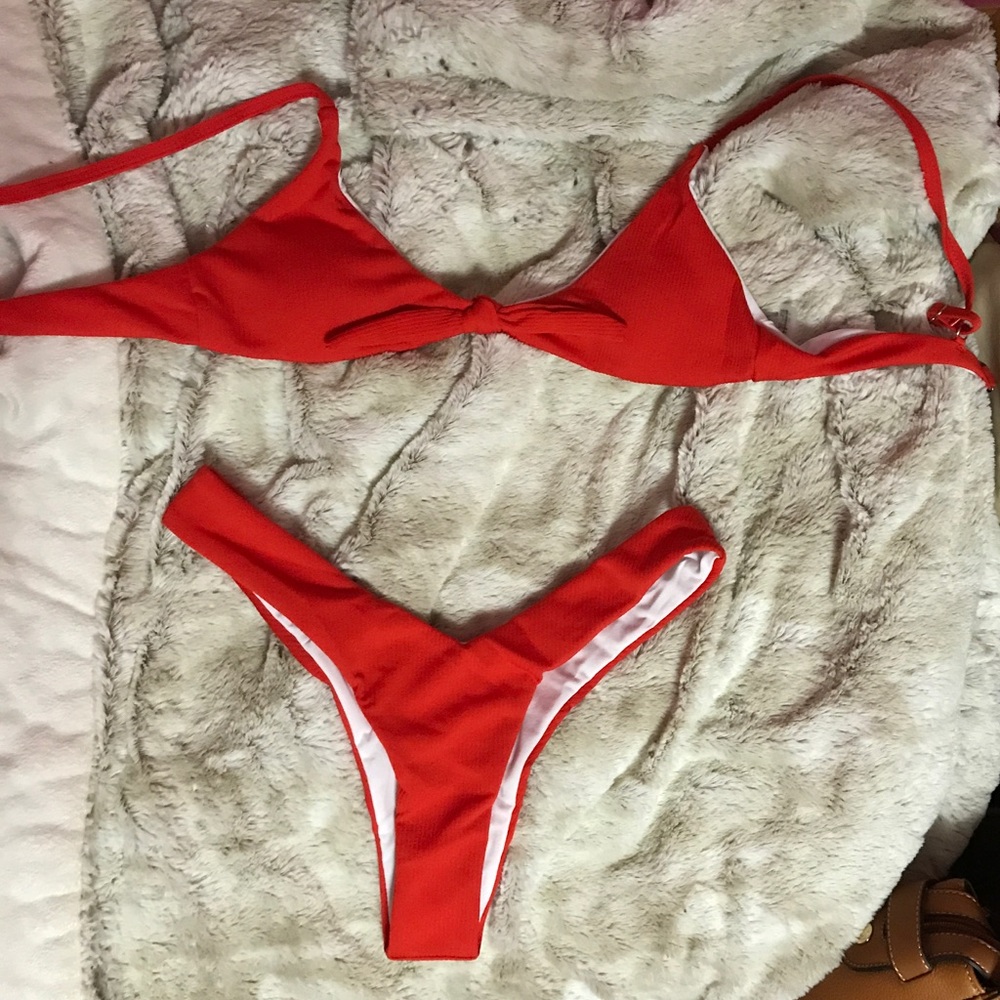 High cut red bikini